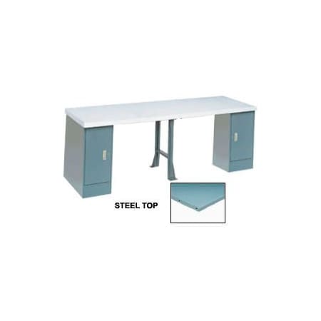 GLOBAL EQUIPMENT 96 x 30 Production Workbench - Steel Square Edge Top, 2 Cabinet, 1 Leg, Gray 608016